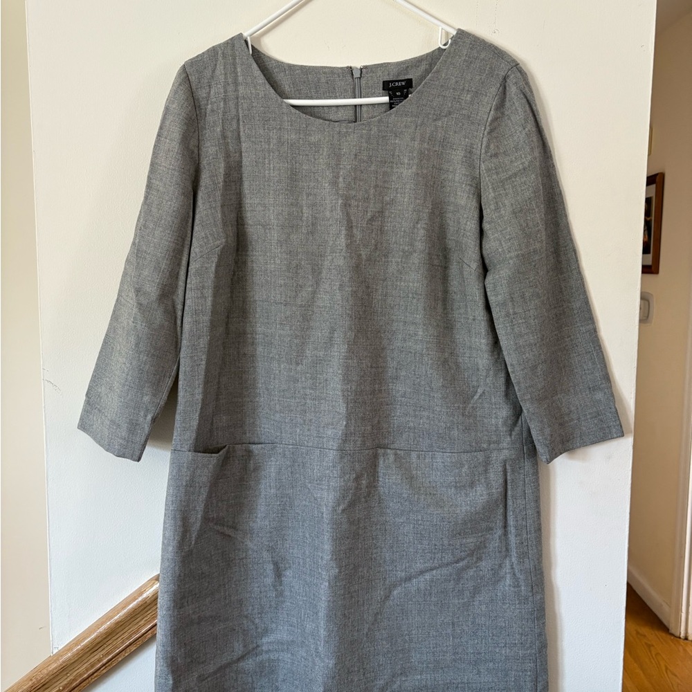 J. Crew Gray Sheath Dress with Scoop Neck and 3/4 Sleeves